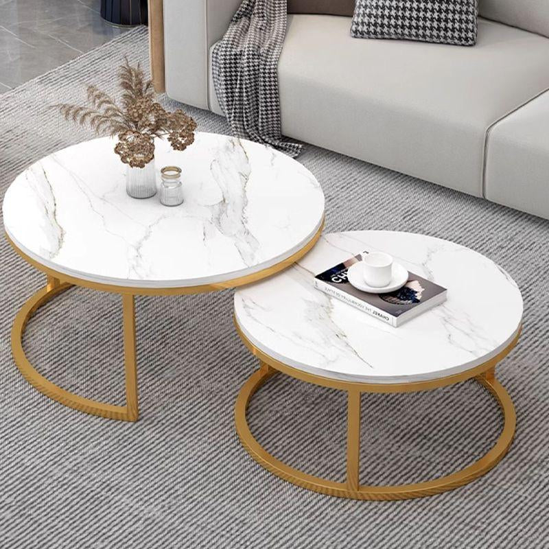 Holiday Special Nesting Coffee Tables Set of 2 Marble-Look round Tables Space-Saving Durable MDF & Metal Construction Easy Assembly for Living Room or Bedroom