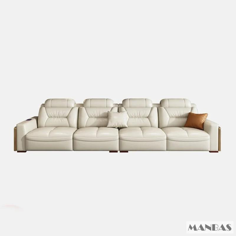 MANBAS Premium Italian Genuine Leather Sectional Sofa Set – Modern Living Room Couch with Adjustable Headrests, USB Charging Ports & Built-In Bluetooth Speaker