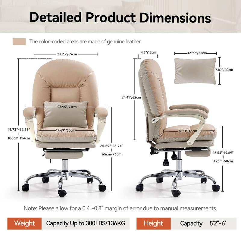EMIAH C586 Ergonomic Office Chair with Foot Rest Criss Cross Chair with Wheels Reclining Executive Office Chair Mid Back PU Leather Swivel Computer Chairs Lumbar Support for Home Office