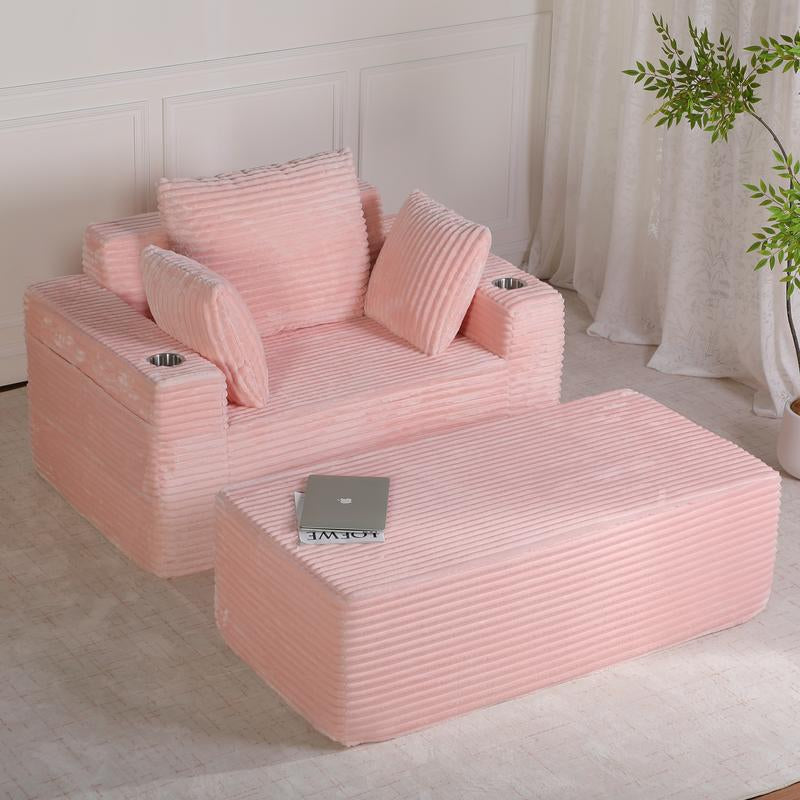 64" Oversized Boneless Cloud Couch Indoor, Plush Faux Fur Sleeper Sofa Couch Bed with 3 Pillows & Wide Armrest,Fluffy Comfy Cloud Sofa,Compression Foam Boneless Couch for Living Room,Bedroom, Reading Chair, Sofa Bed for Single