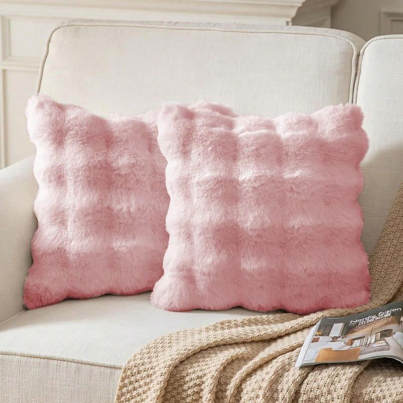 1/2/4Pcs Luxurious Faux Rabbit Fur Tuscany Pillow Cover, without Pillow Insert, Soft and Comfortable, Plush Fluffy Home Decorative Cushion Cover for Living Room Sofa, Pure White Plush Pillow Cover, Zipper Closure, Soft Furry Cushion Cover