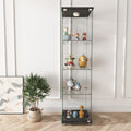 Modern Glass Display Cabinet with LED Lights, Quick-Assembly Antique Cabinet, Tempered Glass Bookshelf, Suitable for Living Room and Bedrooms, 1-Door 4-Shelf, Black