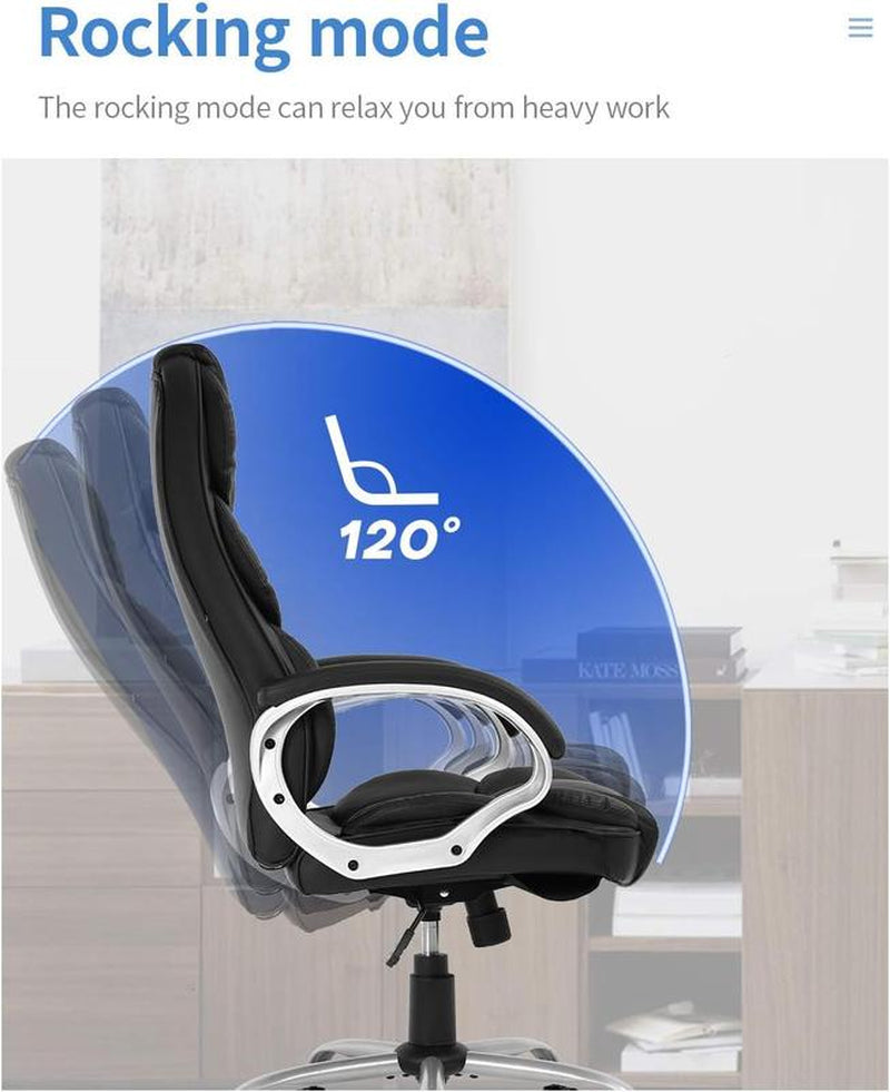 FDW Office Chair Computer High Back Adjustable Desk Chair PU Leather Swivel Task Chair with Armrests Lumbar Support