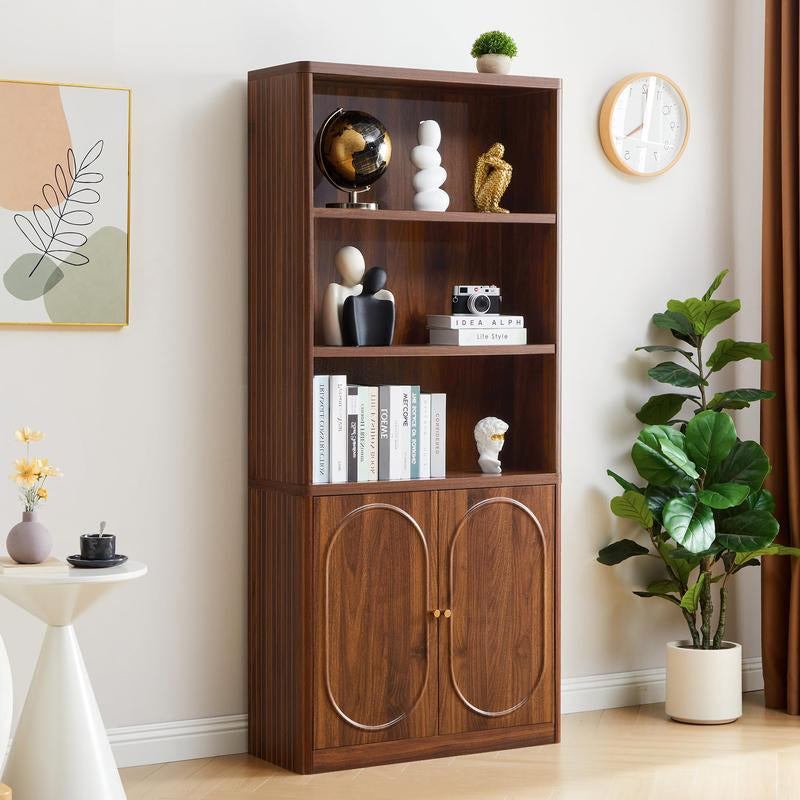 Giratree 70" Tall Bookshelf, 5 Tier Large Wood Bookcase with Doors, Modern Floor Standing Bookshelves and Bookcases, Open Display Shelves with Storage Cabinet for Living Room, Bedroom, Classroom, Office