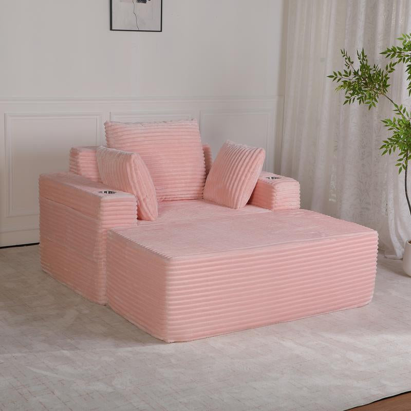 64" Oversized Boneless Cloud Couch Indoor, Plush Faux Fur Sleeper Sofa Couch Bed with 3 Pillows & Wide Armrest,Fluffy Comfy Cloud Sofa,Compression Foam Boneless Couch for Living Room,Bedroom, Reading Chair, Sofa Bed for Single