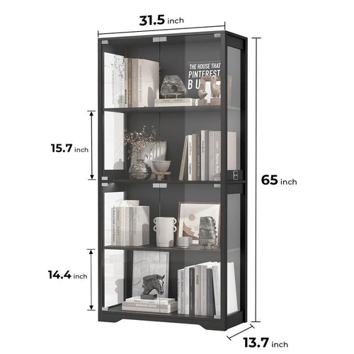Brottar Display Cabinet with Glass Doors, Storage Cabinet with 3 Color Light, 4-Tier Curio Cabinet&Bookcase for Collectibles, Toys, Books, for Playroom, Bedroom, Study Room, Black