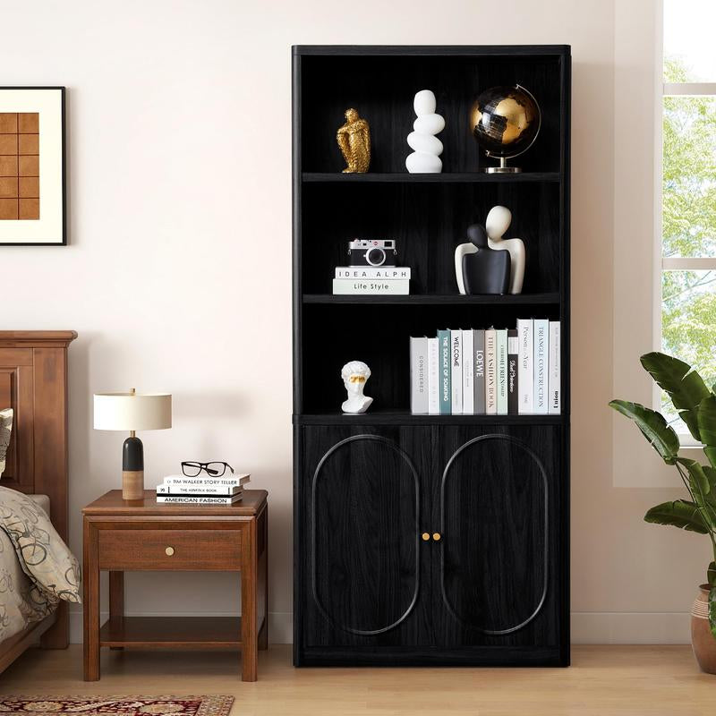 Giratree 70" Tall Bookshelf, 5 Tier Large Wood Bookcase with Doors, Modern Floor Standing Bookshelves and Bookcases, Open Display Shelves with Storage Cabinet for Living Room, Bedroom, Classroom, Office