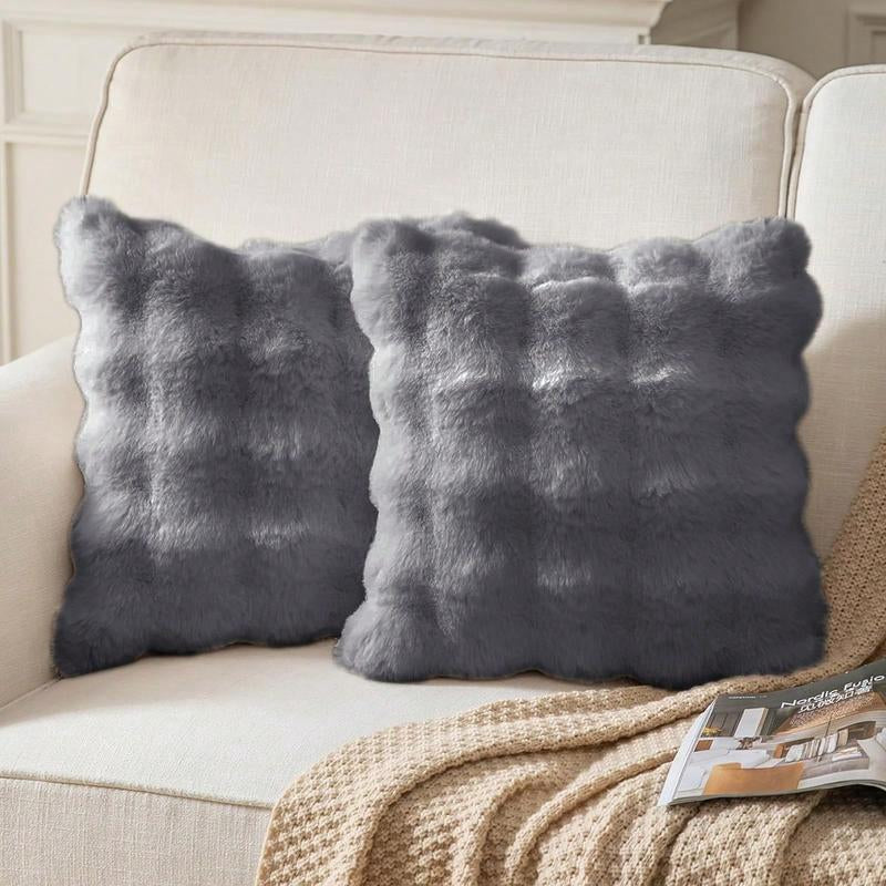 1/2/4Pcs Luxurious Faux Rabbit Fur Tuscany Pillow Cover, without Pillow Insert, Soft and Comfortable, Plush Fluffy Home Decorative Cushion Cover for Living Room Sofa, Pure White Plush Pillow Cover, Zipper Closure, Soft Furry Cushion Cover