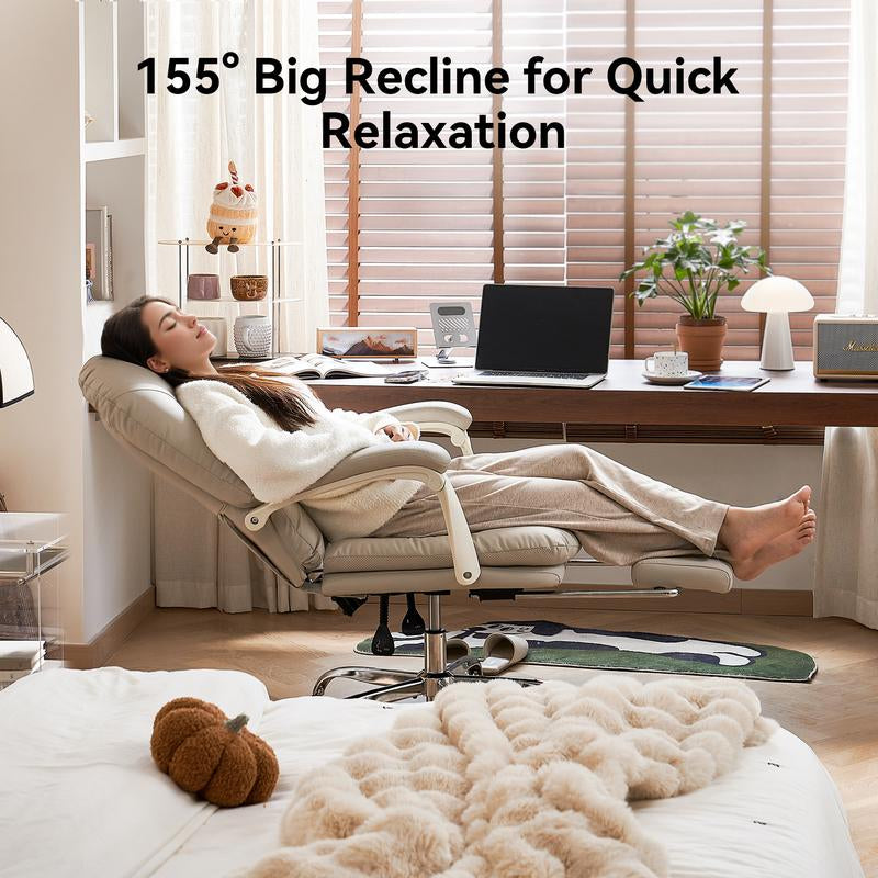 EMIAH C586 Ergonomic Office Chair with Foot Rest Criss Cross Chair with Wheels Reclining Executive Office Chair Mid Back PU Leather Swivel Computer Chairs Lumbar Support for Home Office