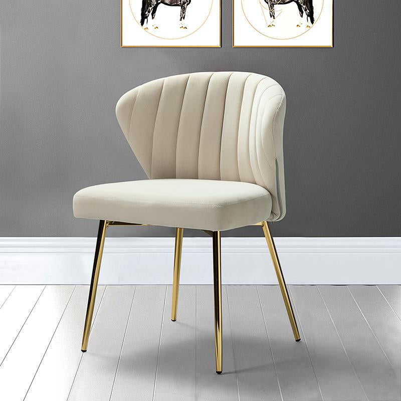 Hulala Aruna Velvet Chair, Contemporary Style, Wooden Upholstery, Channel-Tufted Back, Foam-Filled Cushion, Four Metal Legs, Stability and Durability, Solid and Manufactured Wood, for Your Bedroom or Living Space