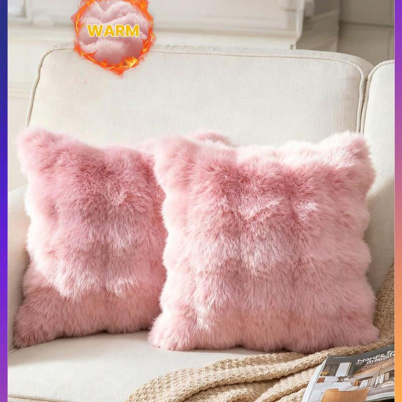 1/2/4Pcs Luxurious Faux Rabbit Fur Tuscany Pillow Cover, without Pillow Insert, Soft and Comfortable, Plush Fluffy Home Decorative Cushion Cover for Living Room Sofa, Pure White Plush Pillow Cover, Zipper Closure, Soft Furry Cushion Cover