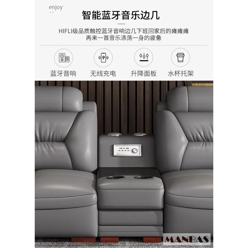 MANBAS Premium Italian Genuine Leather Sectional Sofa Set – Modern Living Room Couch with Adjustable Headrests, USB Charging Ports & Built-In Bluetooth Speaker
