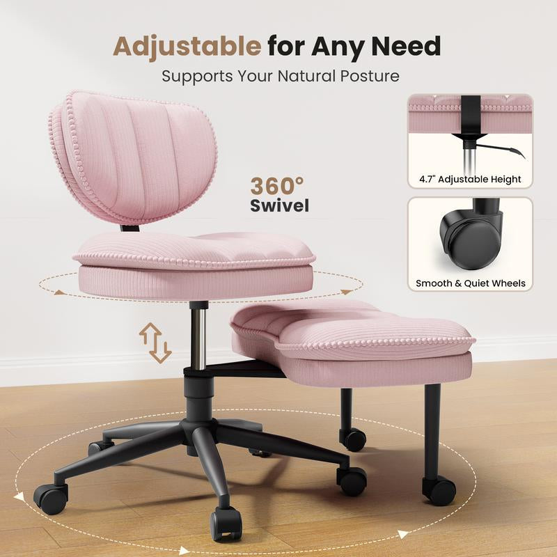【Oversized Version】Homrelexa Oversized Ergonomic Cross Legged Swivel Chair, Adjustable Height and PU Leather, Corduroy Materials, Meditation Chair with Back Support, Kneeling Chair, Meditation Chair Home and Office
