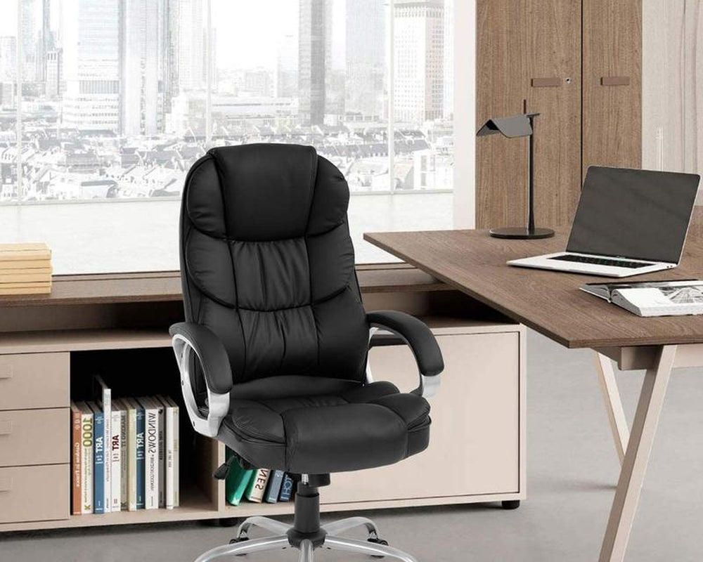 FDW Office Chair Computer High Back Adjustable Desk Chair PU Leather Swivel Task Chair with Armrests Lumbar Support