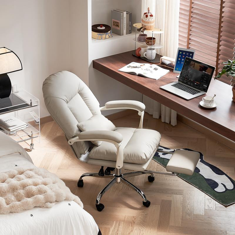 EMIAH C586 Ergonomic Office Chair with Foot Rest Criss Cross Chair with Wheels Reclining Executive Office Chair Mid Back PU Leather Swivel Computer Chairs Lumbar Support for Home Office