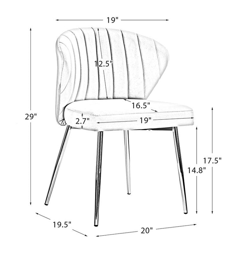 Hulala Aruna Velvet Chair, Contemporary Style, Wooden Upholstery, Channel-Tufted Back, Foam-Filled Cushion, Four Metal Legs, Stability and Durability, Solid and Manufactured Wood, for Your Bedroom or Living Space