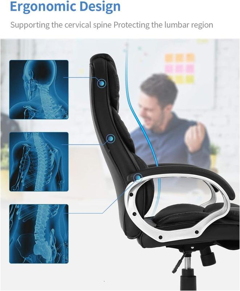 FDW Office Chair Computer High Back Adjustable Desk Chair PU Leather Swivel Task Chair with Armrests Lumbar Support