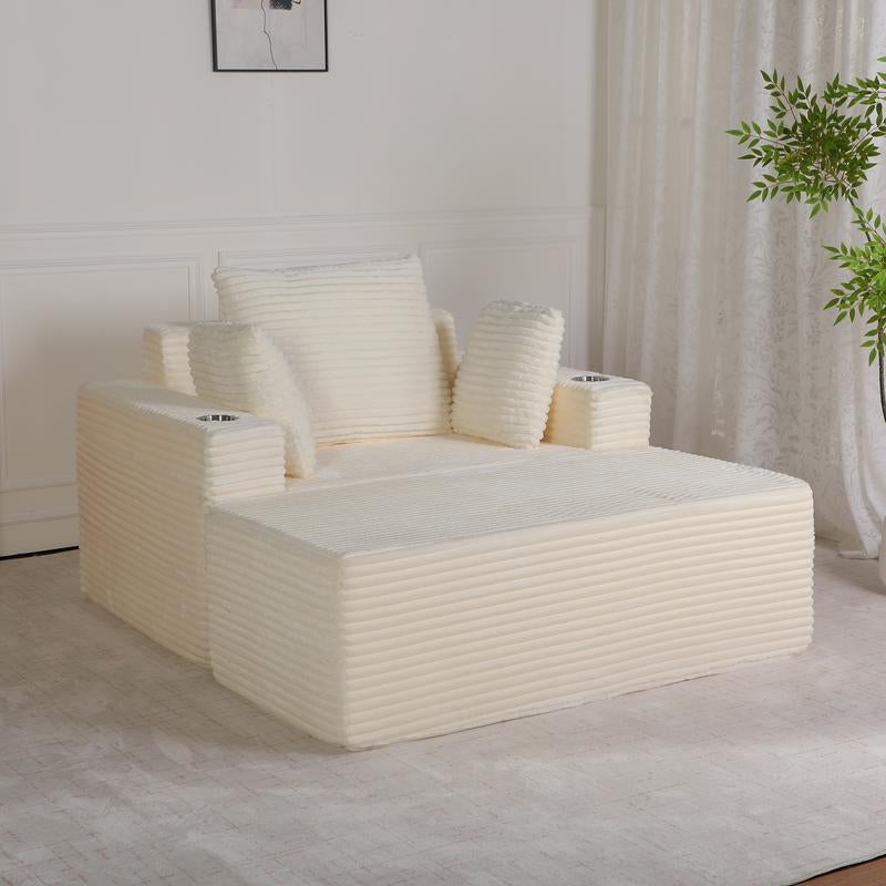 64" Oversized Boneless Cloud Couch Indoor, Plush Faux Fur Sleeper Sofa Couch Bed with 3 Pillows & Wide Armrest,Fluffy Comfy Cloud Sofa,Compression Foam Boneless Couch for Living Room,Bedroom, Reading Chair, Sofa Bed for Single