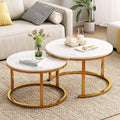 Holiday Special Nesting Coffee Tables Set of 2 Marble-Look round Tables Space-Saving Durable MDF & Metal Construction Easy Assembly for Living Room or Bedroom