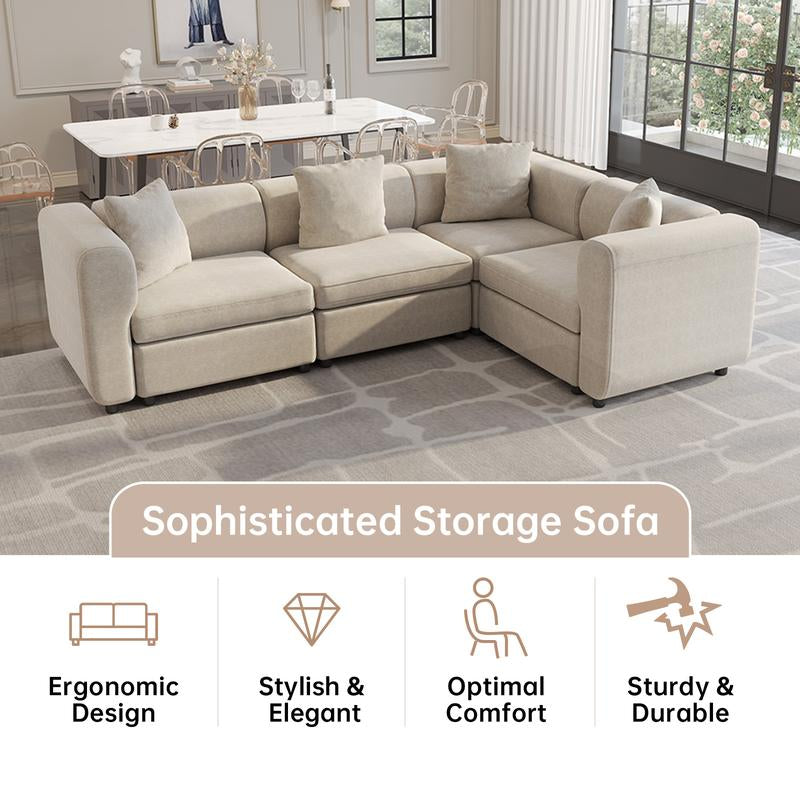 Guyii Modern L-Shaped Velvet Sectional Sofa - 4/5/6/7/8/9 Piece Oversized Seater with 4-7 Pillows, Convertible with Cushions, Stylish Modular Couch for Living Room & Apartment