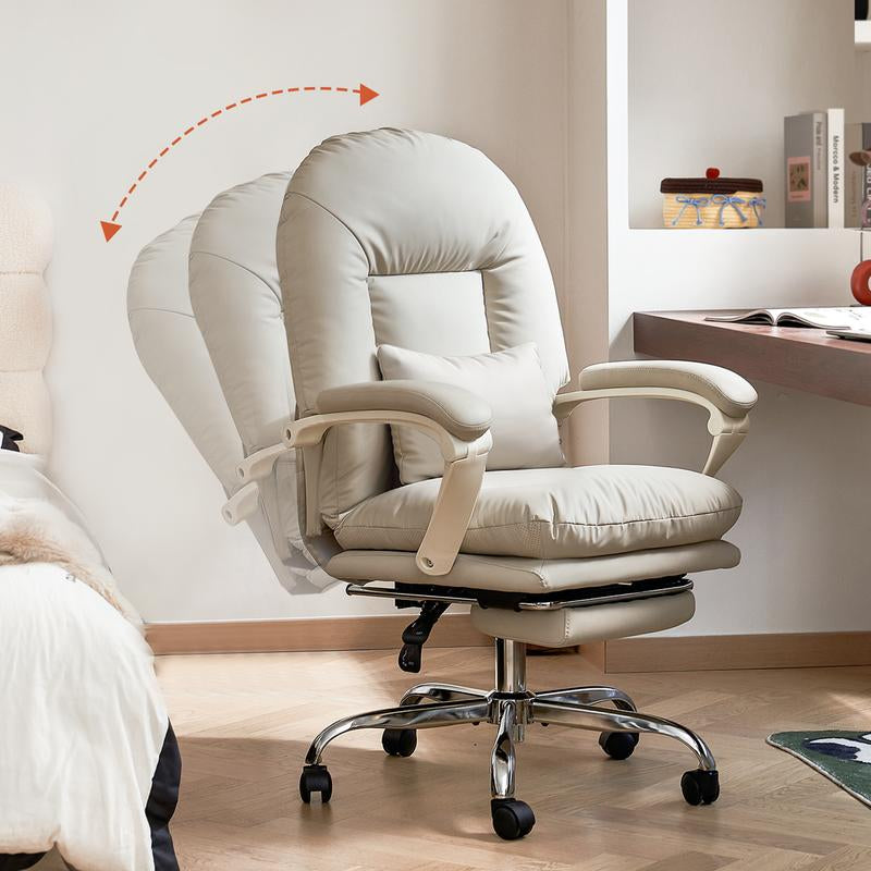 EMIAH C586 Ergonomic Office Chair with Foot Rest Criss Cross Chair with Wheels Reclining Executive Office Chair Mid Back PU Leather Swivel Computer Chairs Lumbar Support for Home Office