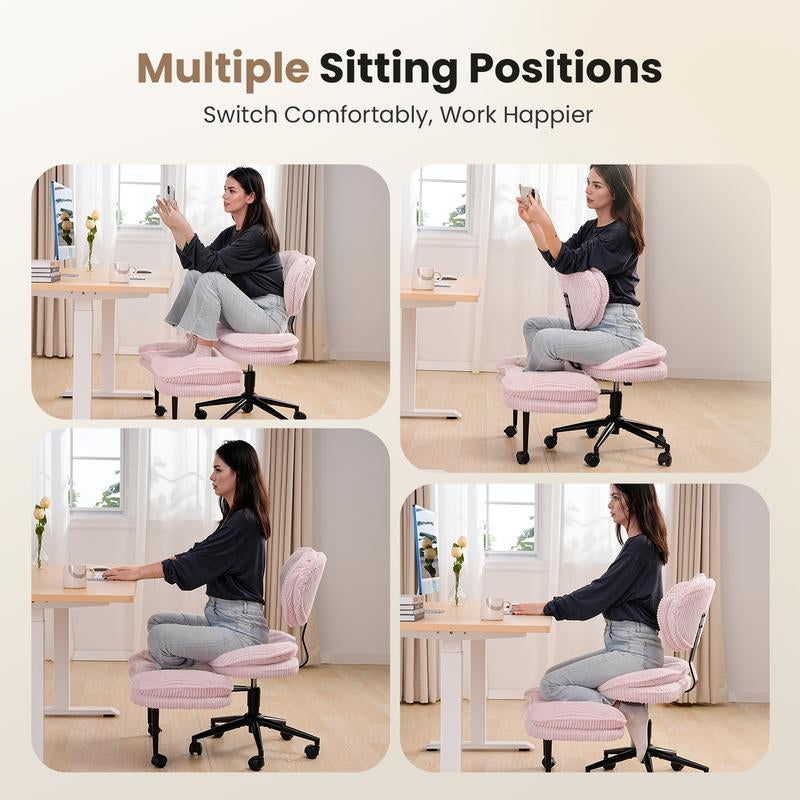 【Oversized Version】Homrelexa Oversized Ergonomic Cross Legged Swivel Chair, Adjustable Height and PU Leather, Corduroy Materials, Meditation Chair with Back Support, Kneeling Chair, Meditation Chair Home and Office