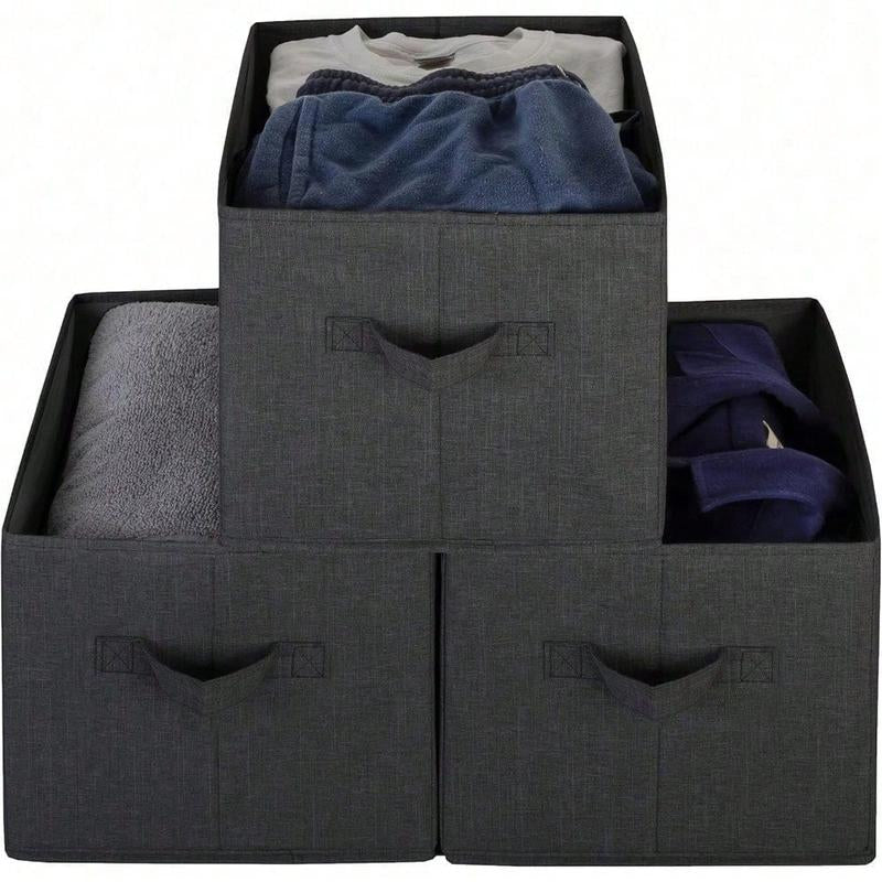 Pack of 3 Large Capacity Storage Bins Closet Organizer System, Sturdy Foldable Storage Boxes for Organizing Clothing,Sheets,Toys,Books - Shelf Organizer Shelves Basket Storage Bin, Organizing Baskets for Shelf,Closet,Utility Room, Storage Room Gra Grey