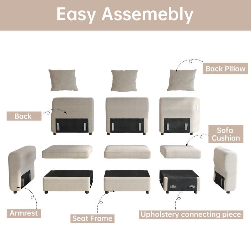 Guyii Modern L-Shaped Velvet Sectional Sofa - 4/5/6/7/8/9 Piece Oversized Seater with 4-7 Pillows, Convertible with Cushions, Stylish Modular Couch for Living Room & Apartment