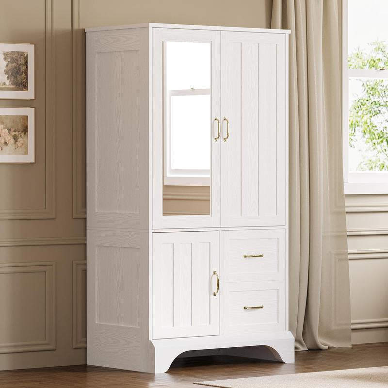 LIKIMIO Armoire Wardrobe Closet with Large Mirror, Storage Cabinet with 2 Doors and 2 Drawers, 2 Storage Shelves, 70" Wardrobe Cabinet for Bedroom