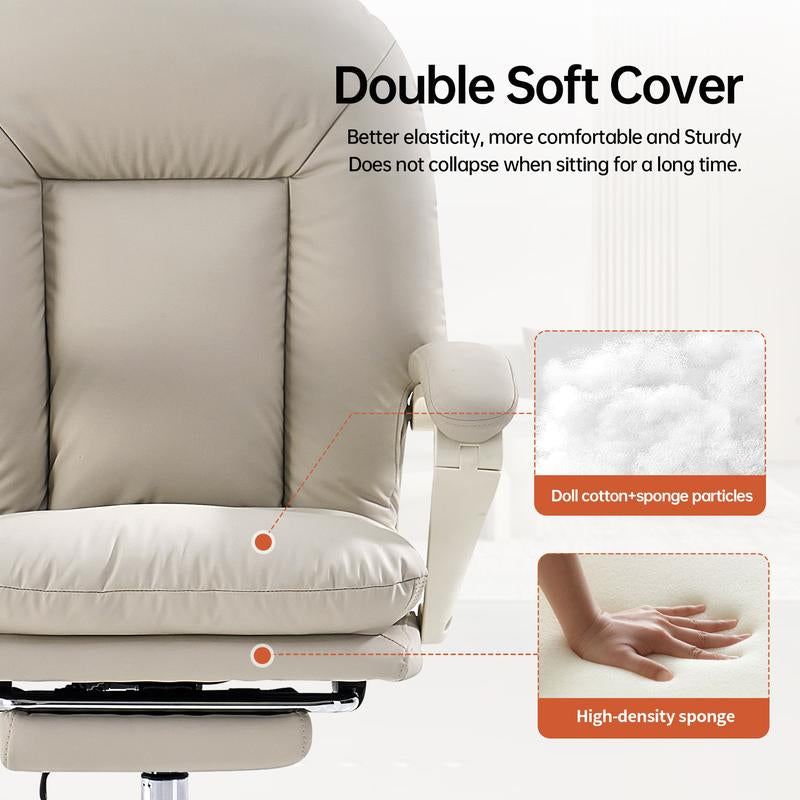 EMIAH C586 Ergonomic Office Chair with Foot Rest Criss Cross Chair with Wheels Reclining Executive Office Chair Mid Back PU Leather Swivel Computer Chairs Lumbar Support for Home Office