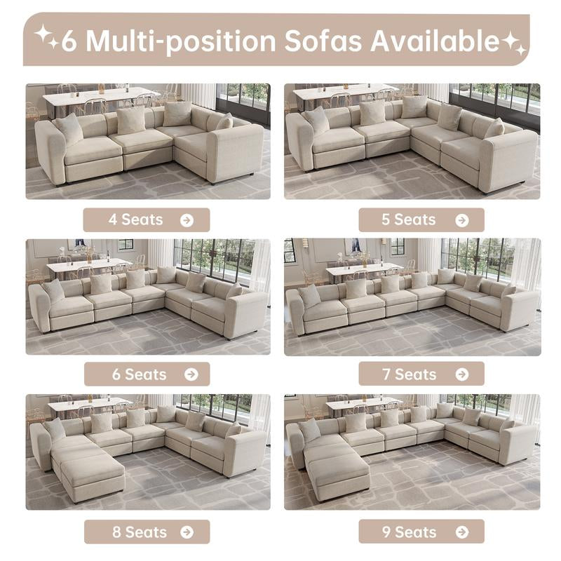 Guyii Modern L-Shaped Velvet Sectional Sofa - 4/5/6/7/8/9 Piece Oversized Seater with 4-7 Pillows, Convertible with Cushions, Stylish Modular Couch for Living Room & Apartment