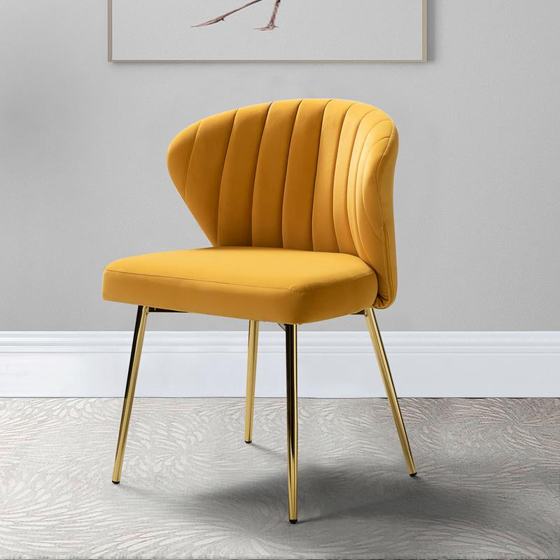 Hulala Aruna Velvet Chair, Contemporary Style, Wooden Upholstery, Channel-Tufted Back, Foam-Filled Cushion, Four Metal Legs, Stability and Durability, Solid and Manufactured Wood, for Your Bedroom or Living Space