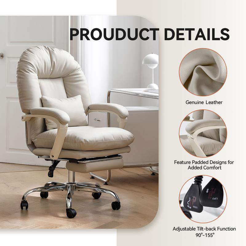 EMIAH C586 Ergonomic Office Chair with Foot Rest Criss Cross Chair with Wheels Reclining Executive Office Chair Mid Back PU Leather Swivel Computer Chairs Lumbar Support for Home Office