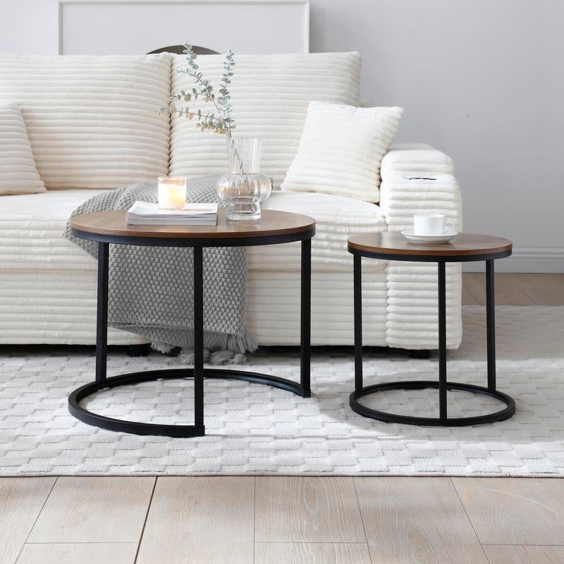Holiday Special Nesting Coffee Tables Set of 2 Marble-Look round Tables Space-Saving Durable MDF & Metal Construction Easy Assembly for Living Room or Bedroom