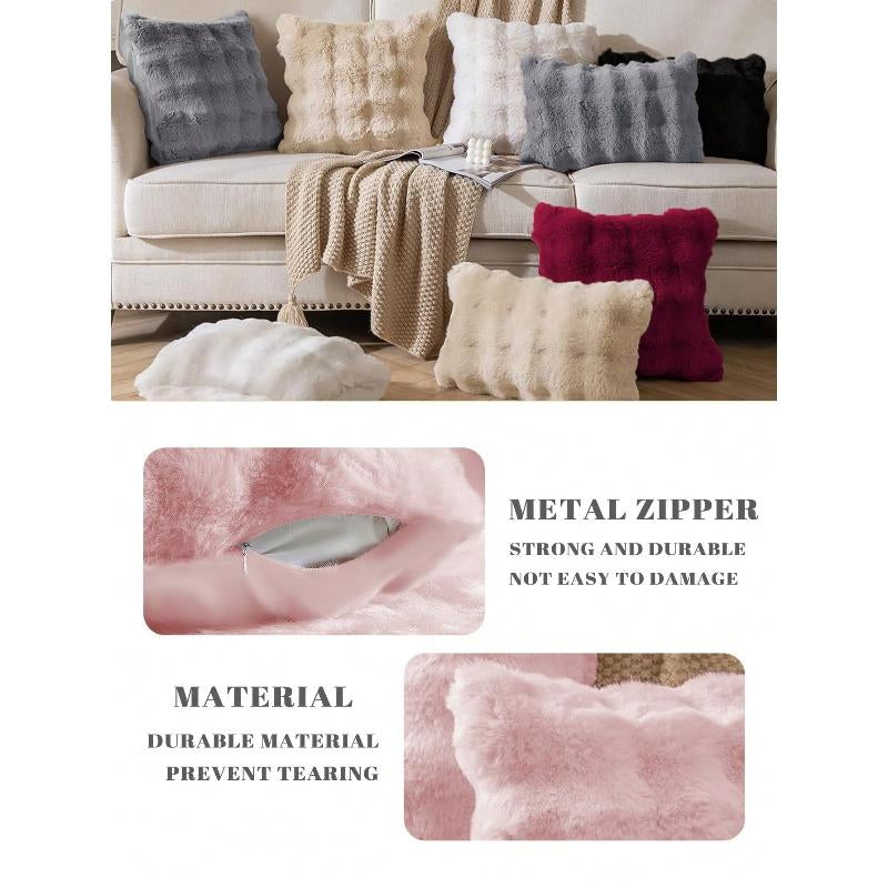 1/2/4Pcs Luxurious Faux Rabbit Fur Tuscany Pillow Cover, without Pillow Insert, Soft and Comfortable, Plush Fluffy Home Decorative Cushion Cover for Living Room Sofa, Pure White Plush Pillow Cover, Zipper Closure, Soft Furry Cushion Cover