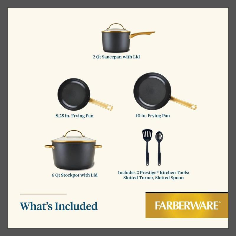 Farberware 8PC Ceramic Aluminum Cookware Set 500 Degree F Forged Induction