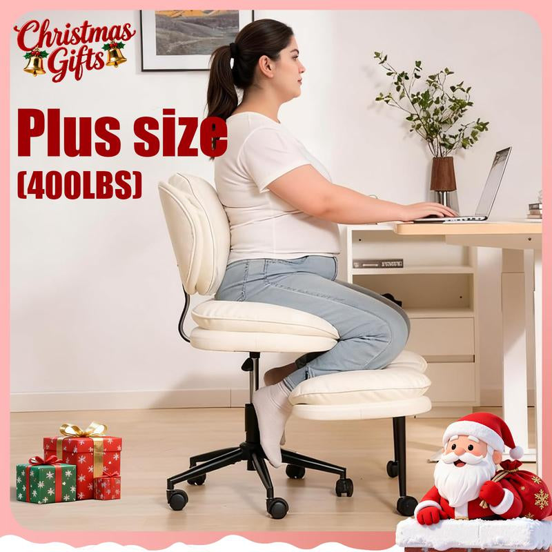 【Oversized Version】Homrelexa Oversized Ergonomic Cross Legged Swivel Chair, Adjustable Height and PU Leather, Corduroy Materials, Meditation Chair with Back Support, Kneeling Chair, Meditation Chair Home and Office
