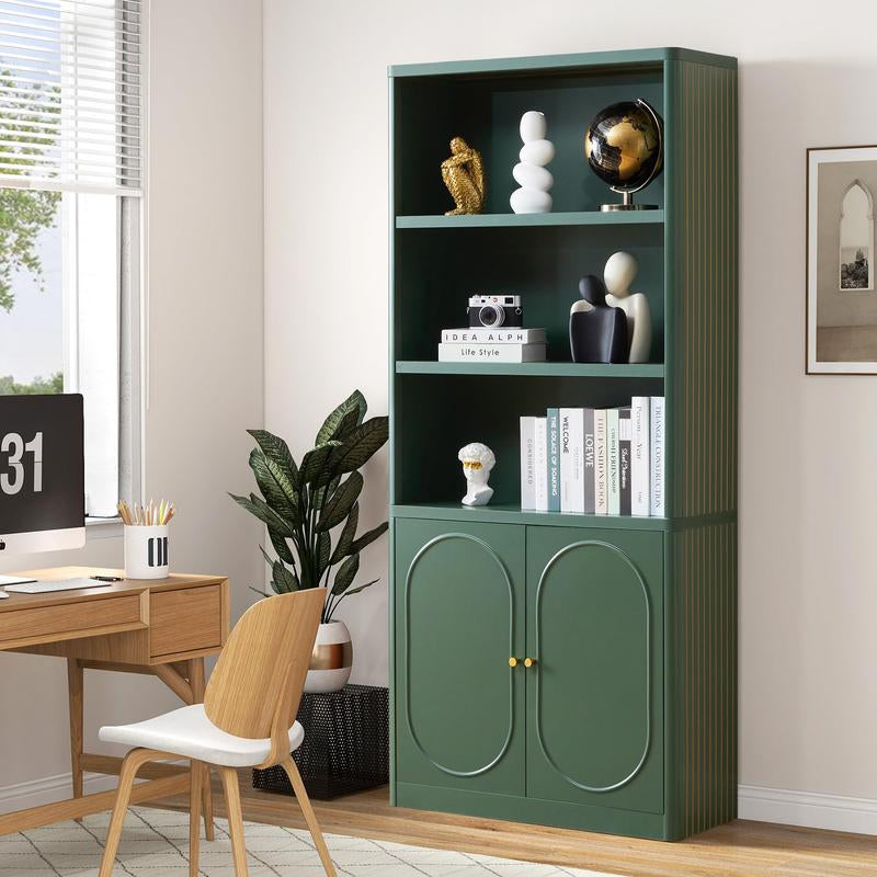 Giratree 70" Tall Bookshelf, 5 Tier Large Wood Bookcase with Doors, Modern Floor Standing Bookshelves and Bookcases, Open Display Shelves with Storage Cabinet for Living Room, Bedroom, Classroom, Office