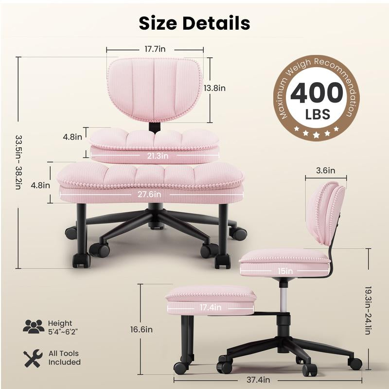 【Oversized Version】Homrelexa Oversized Ergonomic Cross Legged Swivel Chair, Adjustable Height and PU Leather, Corduroy Materials, Meditation Chair with Back Support, Kneeling Chair, Meditation Chair Home and Office