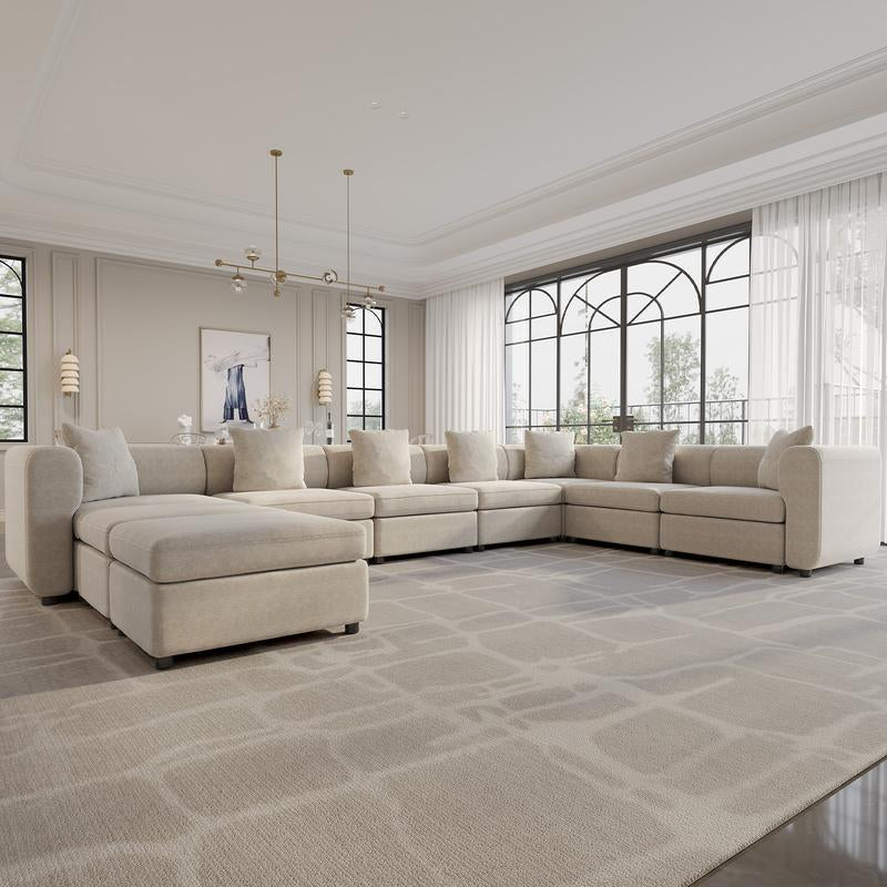 Guyii Modern L-Shaped Velvet Sectional Sofa - 4/5/6/7/8/9 Piece Oversized Seater with 4-7 Pillows, Convertible with Cushions, Stylish Modular Couch for Living Room & Apartment