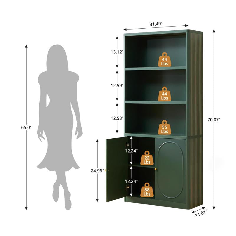 Giratree 70" Tall Bookshelf, 5 Tier Large Wood Bookcase with Doors, Modern Floor Standing Bookshelves and Bookcases, Open Display Shelves with Storage Cabinet for Living Room, Bedroom, Classroom, Office