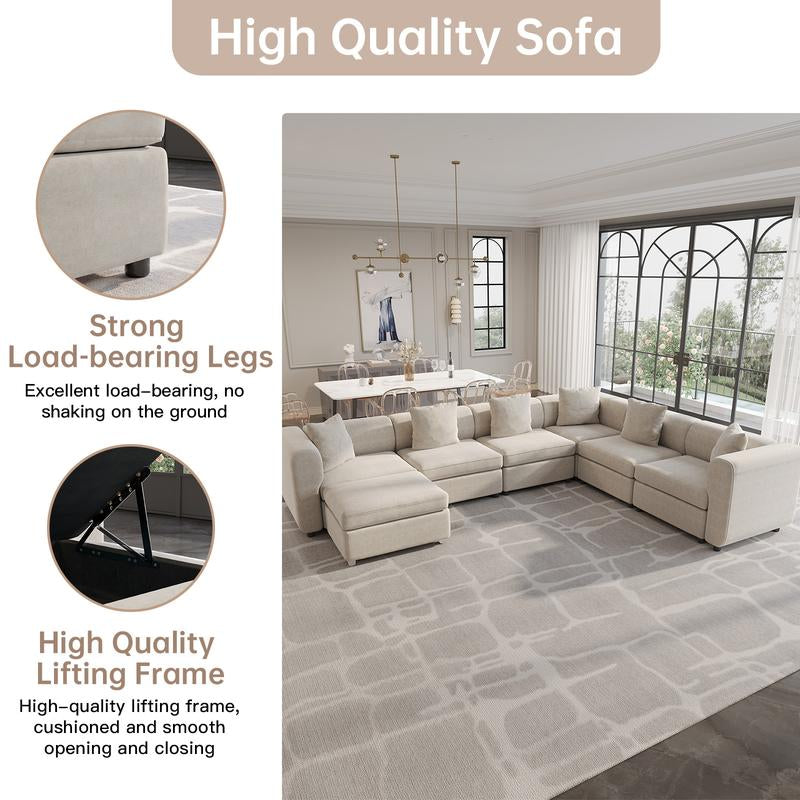 Guyii Modern L-Shaped Velvet Sectional Sofa - 4/5/6/7/8/9 Piece Oversized Seater with 4-7 Pillows, Convertible with Cushions, Stylish Modular Couch for Living Room & Apartment