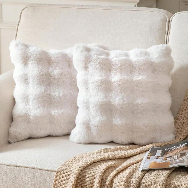 1/2/4Pcs Luxurious Faux Rabbit Fur Tuscany Pillow Cover, without Pillow Insert, Soft and Comfortable, Plush Fluffy Home Decorative Cushion Cover for Living Room Sofa, Pure White Plush Pillow Cover, Zipper Closure, Soft Furry Cushion Cover