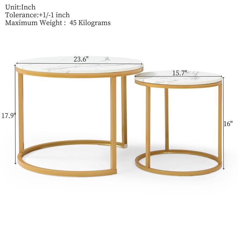 Holiday Special Nesting Coffee Tables Set of 2 Marble-Look round Tables Space-Saving Durable MDF & Metal Construction Easy Assembly for Living Room or Bedroom