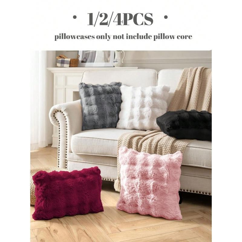 1/2/4Pcs Luxurious Faux Rabbit Fur Tuscany Pillow Cover, without Pillow Insert, Soft and Comfortable, Plush Fluffy Home Decorative Cushion Cover for Living Room Sofa, Pure White Plush Pillow Cover, Zipper Closure, Soft Furry Cushion Cover