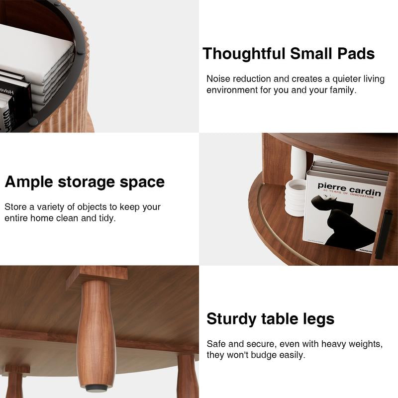 Honey Furniture Farmhouse Coffee Table with Storage,37In Wood round Center Table with Sliding Cabinet Door, for Home or Office,Brown