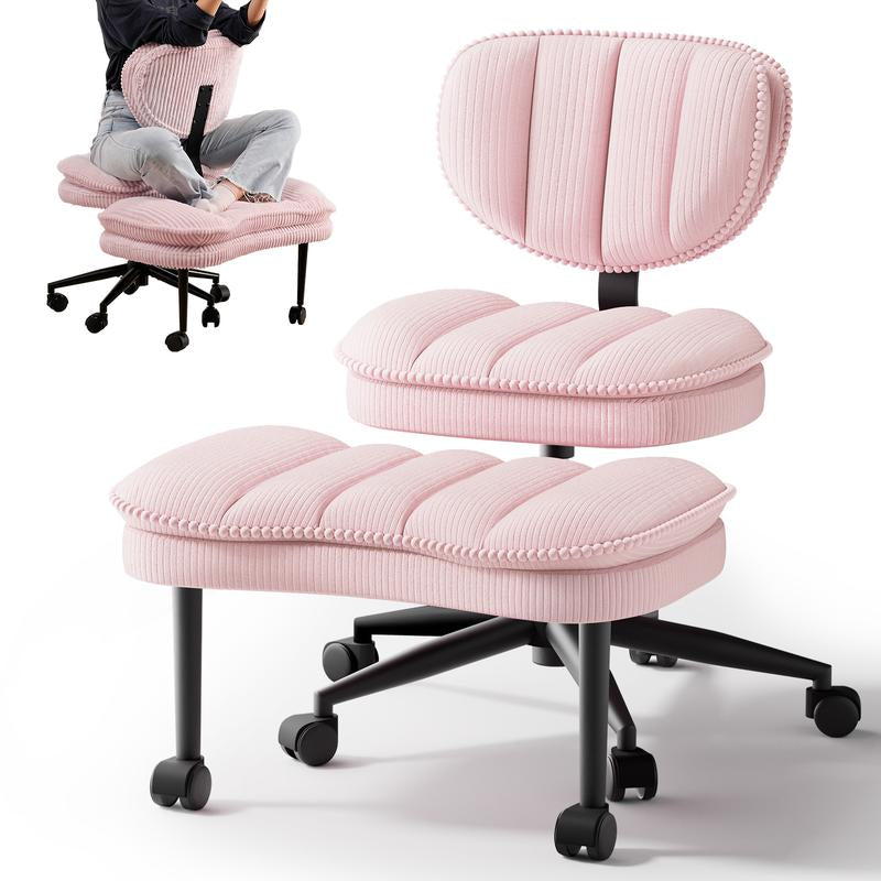 【Oversized Version】Homrelexa Oversized Ergonomic Cross Legged Swivel Chair, Adjustable Height and PU Leather, Corduroy Materials, Meditation Chair with Back Support, Kneeling Chair, Meditation Chair Home and Office
