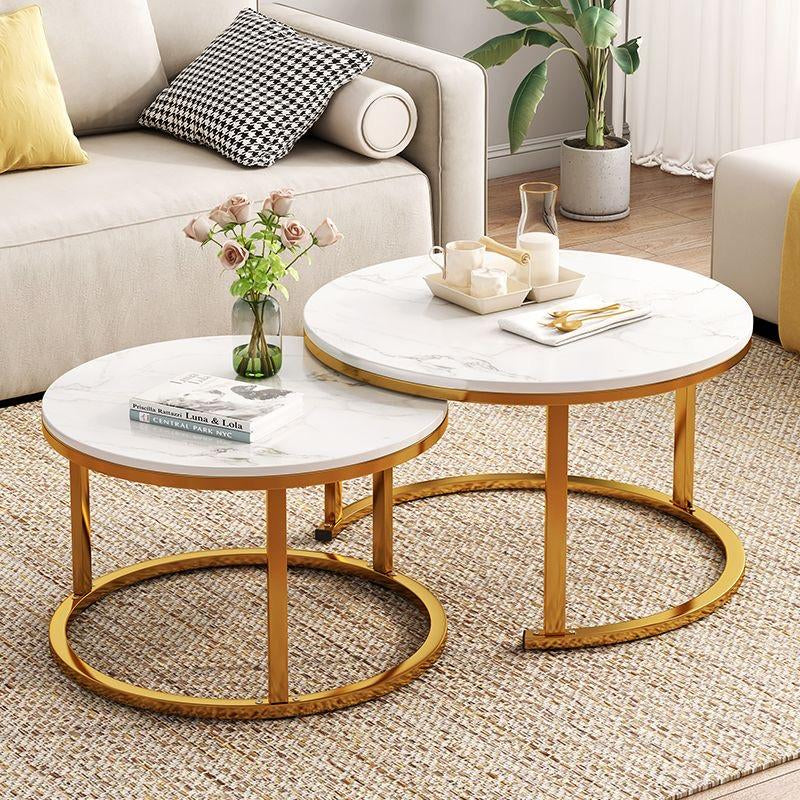 Holiday Special Nesting Coffee Tables Set of 2 Marble-Look round Tables Space-Saving Durable MDF & Metal Construction Easy Assembly for Living Room or Bedroom