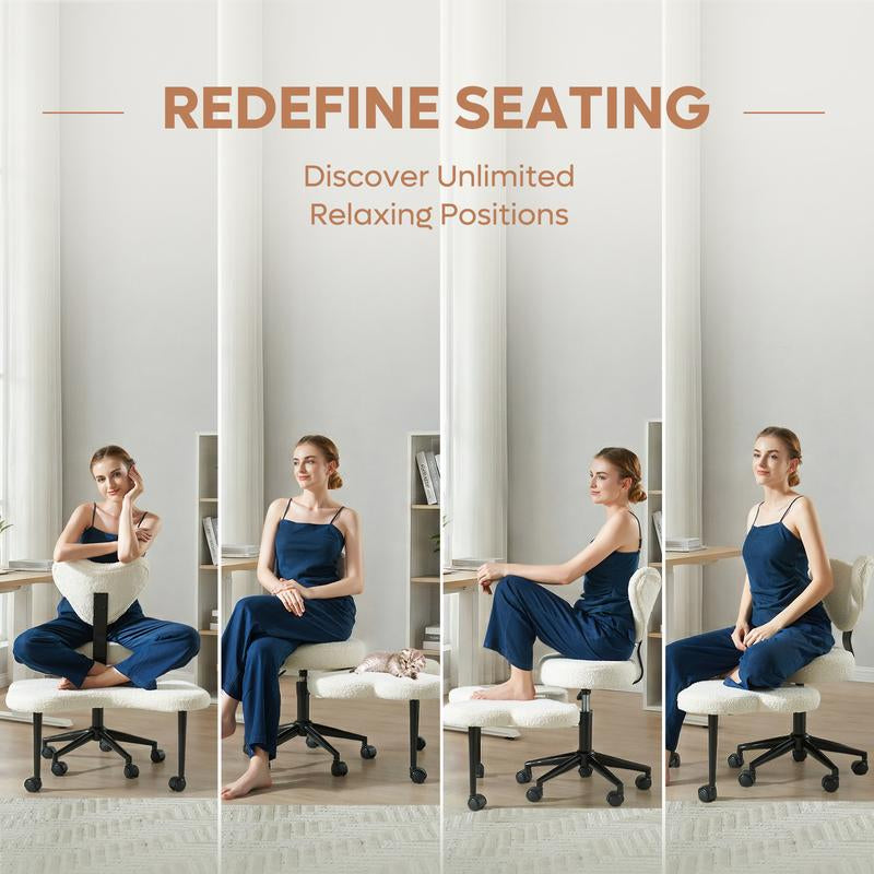 【New Year New Me】Nost & Host Ergonomic Cross Legged Chair, 360° Swivel Meditation Chair with Wheels, Height Adjustable Seat for ADHD, Strong Lumbar Support, Chic Home Office Furniture