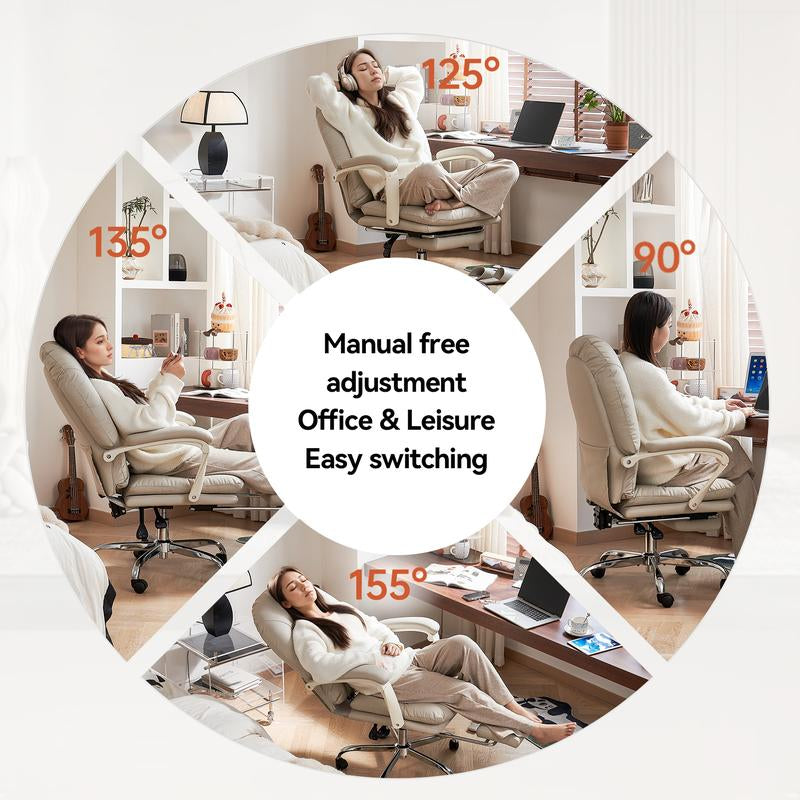 EMIAH C586 Ergonomic Office Chair with Foot Rest Criss Cross Chair with Wheels Reclining Executive Office Chair Mid Back PU Leather Swivel Computer Chairs Lumbar Support for Home Office